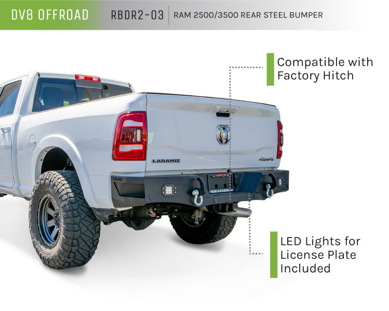 Ram 3500 Rear Bumper - DV8 Offroad - RBDR2-03 with Corner Footsteps and LED Lights - `19-`21